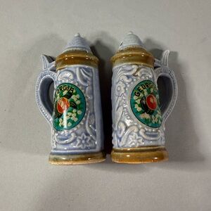Vintage Georgia Beer Stein Salt Pepper Shakers Ceramic Souvenir Set Blue